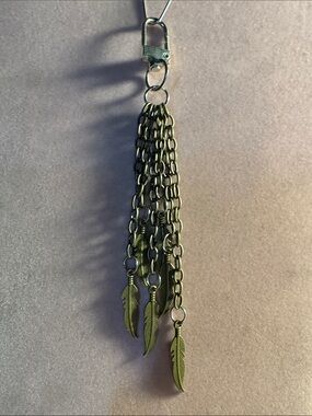 Tassel Feather Chain Keychain - Antique Brass Tone with silver Tone Clasp 6” L
